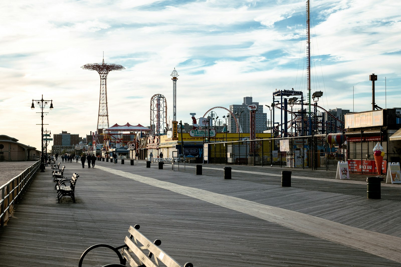 Coney Island boardwalk with the Cyclone roller coaster in Brooklyn