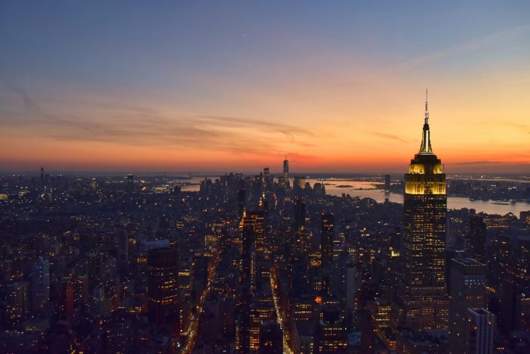 Sunset over Manhattan from a rooftop